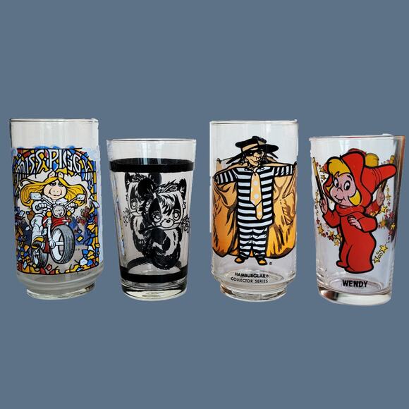 Vintage 1960s-1980s Character Glasses, Mixed Set of Four - Picture 1 of 5